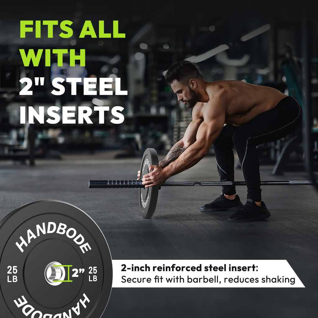 HANDBODE Bumper Plates Set – 320 LB Olympic Rubber Weight Plates (25, 35, 45, 55 LB Pairs)