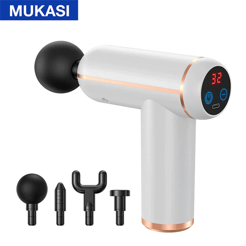 MUKASI Deep Tissue Massage Gun – Portable Percussion Massager for Neck, Body & Muscle Recovery/MUKASI Pistola de Masaje de Tejido Profundo – Masajeador Percusivo Portátil para Cuello, Cuerpo y Recuperación Muscular
