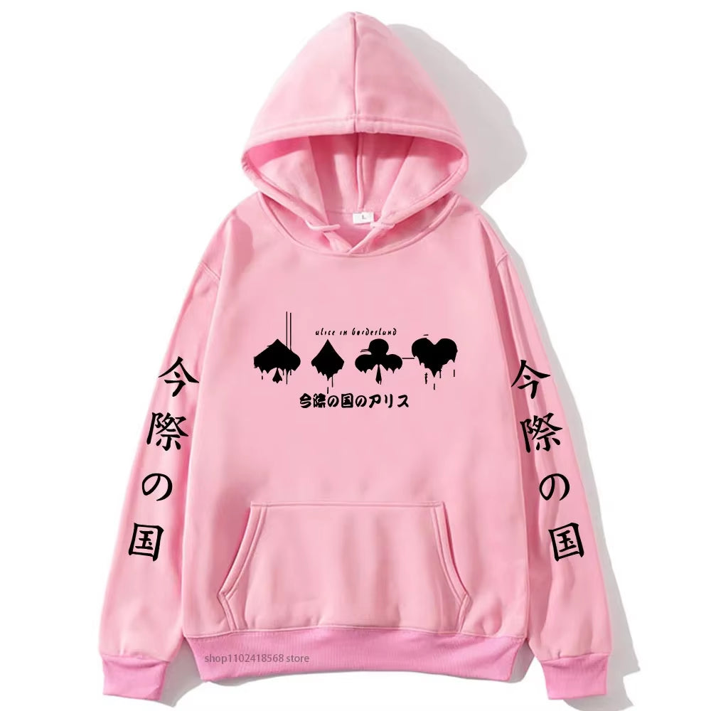 Alice in Borderland Hoodies Men Cartoon Cards Sweatshirt Harajuku Graphic Streetwear Women Anime Tops Men Clothing Y2K Sudaderas