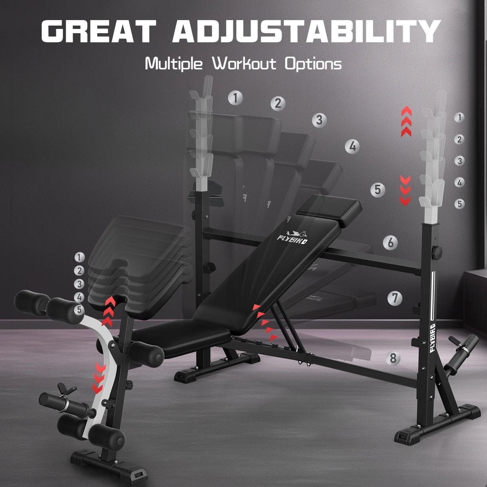 Olympic Weight Bench 1000 lbs – Adjustable Press with Rack, Leg Developer & Preacher Curl / Banco de Pesas Olímpico 1000 lb – Prensa Ajustable con Rack, Desarrollador de Piernas y Banco Scott