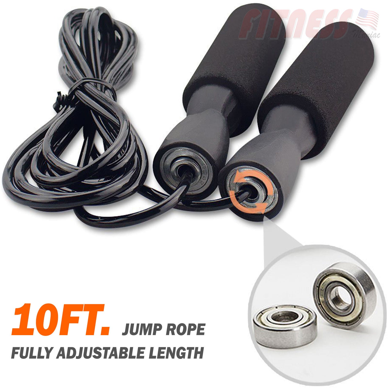 Fitness Maniac Speed Jump Rope with Ball Bearings / Cuerda de Velocidad Fitness Maniac con Rodamientos de Bolas