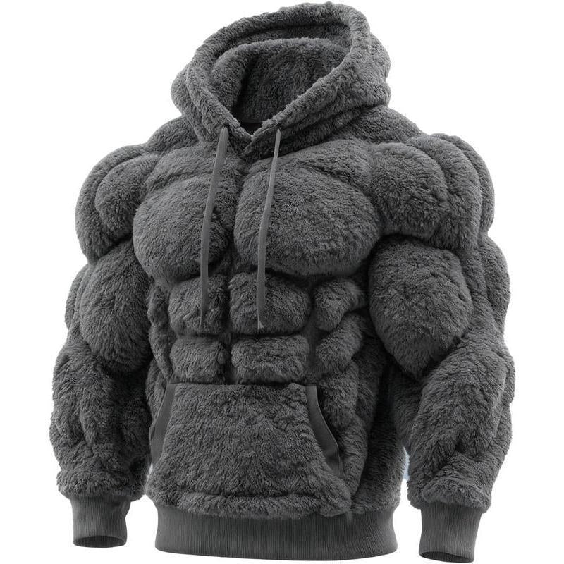Men’s Muscle Hoodie – Vintage Line Art Street Style Warm Fuzzy Sweatshirt