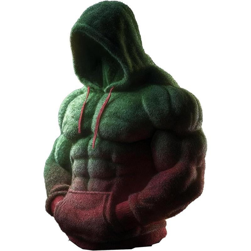 Men’s Muscle Hoodie – Vintage Line Art Street Style Warm Fuzzy Sweatshirt