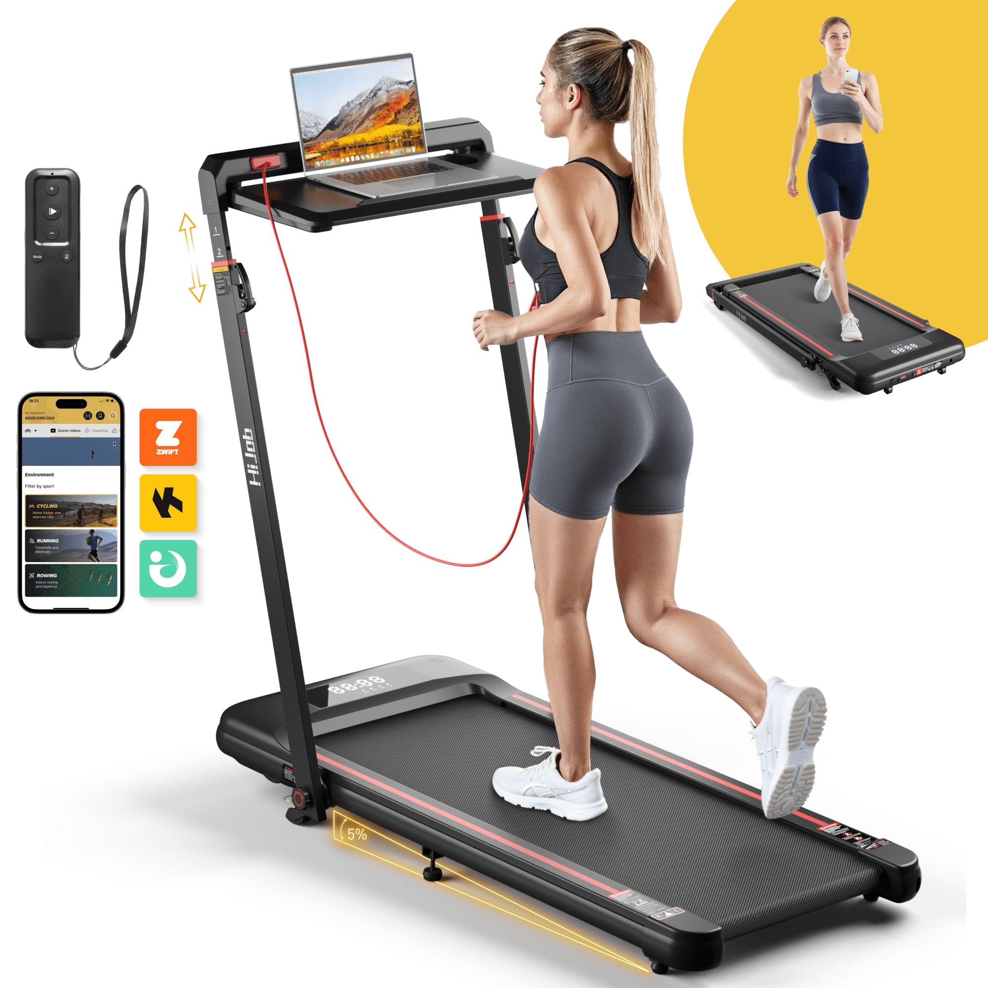 HIJOB 3.0HP Foldable Treadmill with Workstation – Incline, Bluetooth & Remote Control