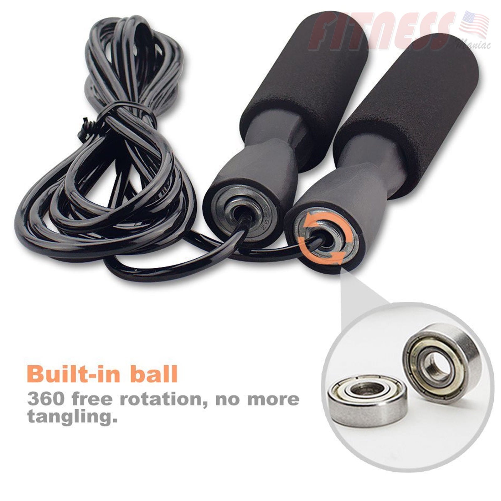 Fitness Maniac Speed Jump Rope with Ball Bearings / Cuerda de Velocidad Fitness Maniac con Rodamientos de Bolas