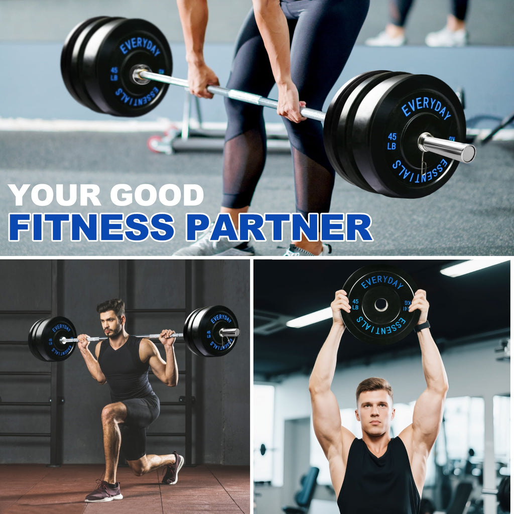 Olympic Bumper Plates Set 210 lb + Barbell – BalanceFrom/Juego de Placas Olímpicas 210 lb + Barra – BalanceFrom