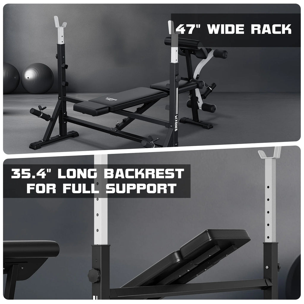 Olympic Weight Bench 1000 lbs – Adjustable Press with Rack, Leg Developer & Preacher Curl / Banco de Pesas Olímpico 1000 lb – Prensa Ajustable con Rack, Desarrollador de Piernas y Banco Scott