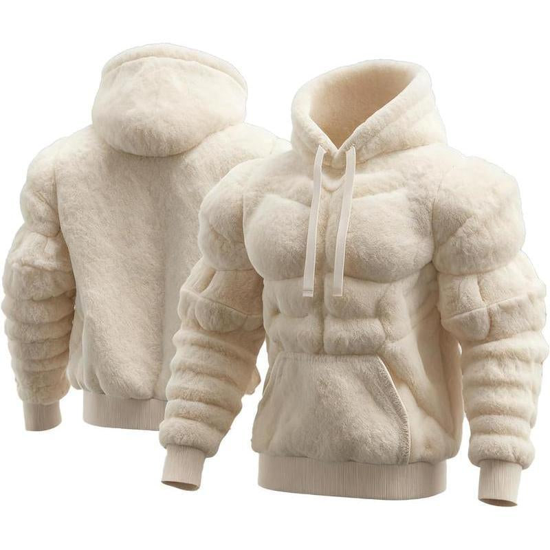 Men’s Muscle Hoodie – Vintage Line Art Street Style Warm Fuzzy Sweatshirt