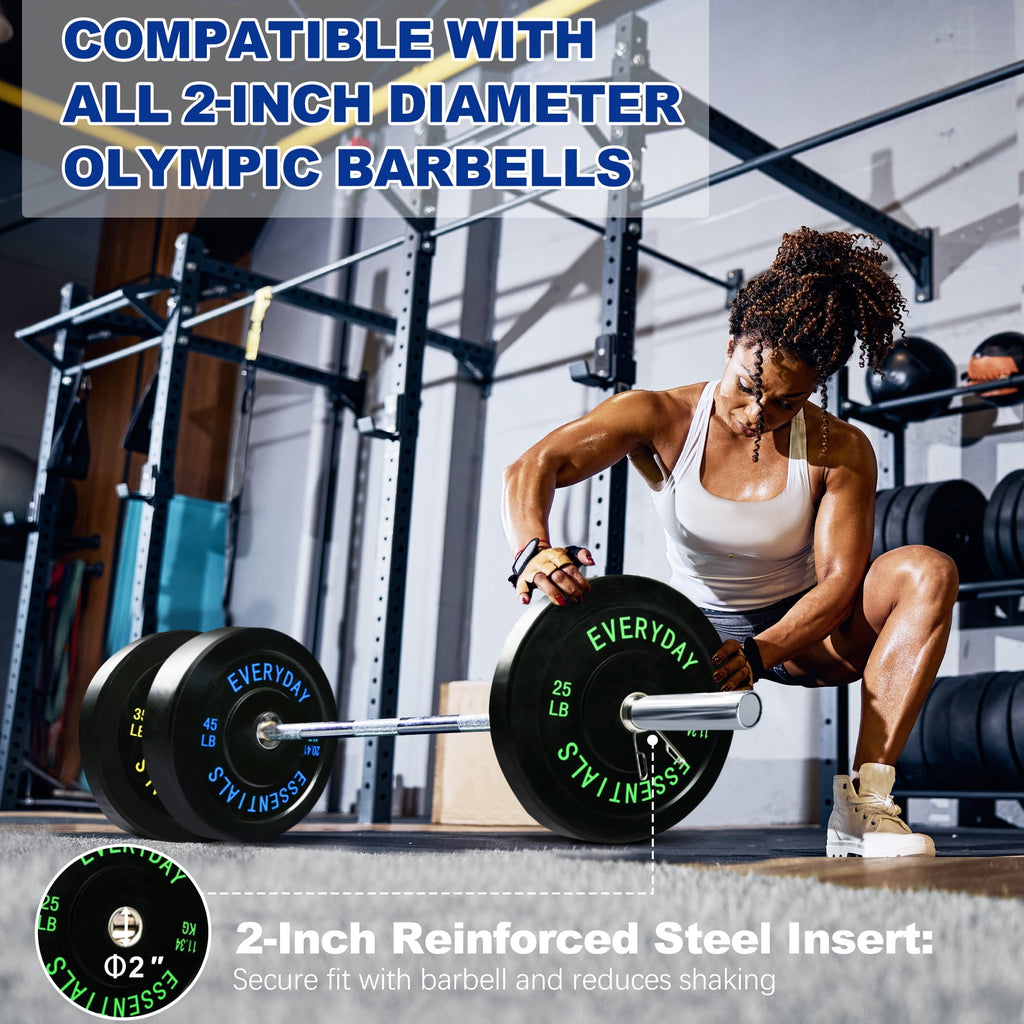 Olympic Bumper Plates Set 210 lb + Barbell – BalanceFrom/Juego de Placas Olímpicas 210 lb + Barra – BalanceFrom