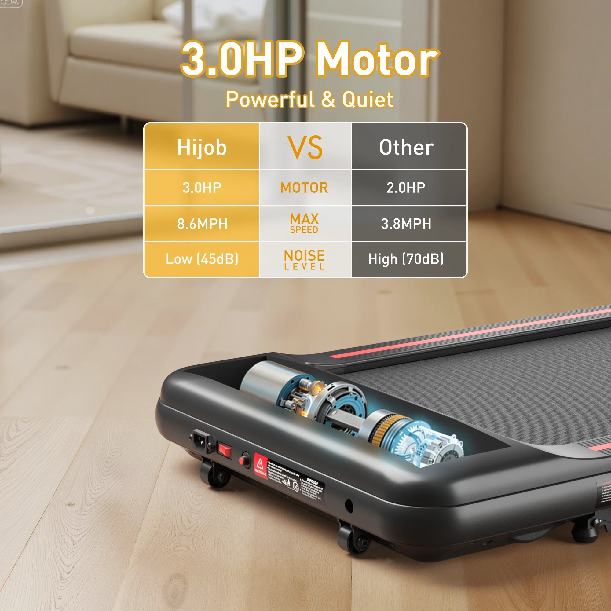 HIJOB 3.0HP Foldable Treadmill with Workstation – Incline, Bluetooth & Remote Control