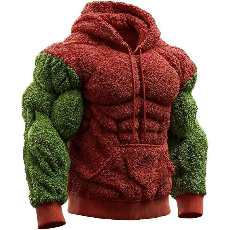 Men’s Muscle Hoodie – Vintage Line Art Street Style Warm Fuzzy Sweatshirt