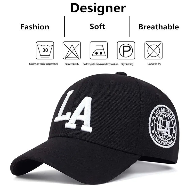 Unisex LA Letter Embroidered Snapback Baseball Cap - Adjustable Outdoor Casual Hat for Spring and Autumn Sun Protection