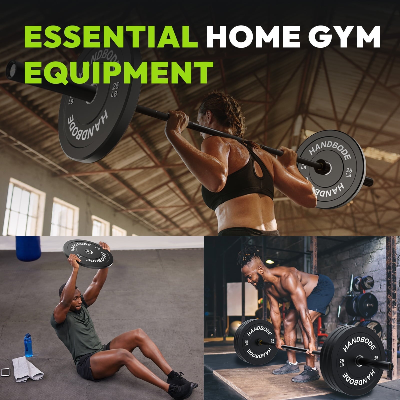 HANDBODE Bumper Plates Set – 320 LB Olympic Rubber Weight Plates (25, 35, 45, 55 LB Pairs)