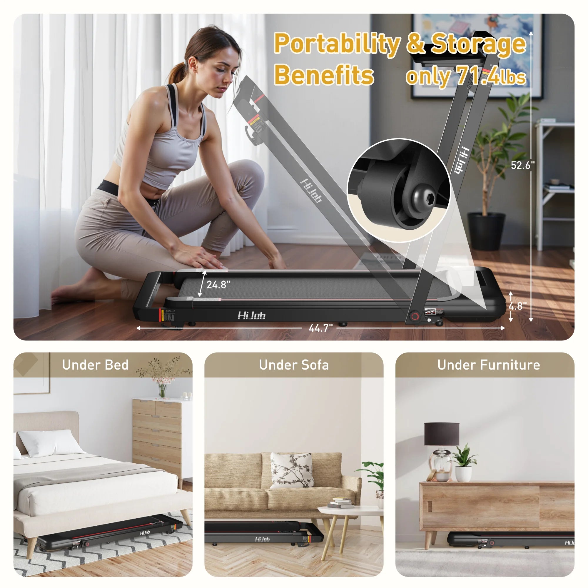 HIJOB 3.0HP Foldable Treadmill with Workstation – Incline, Bluetooth & Remote Control