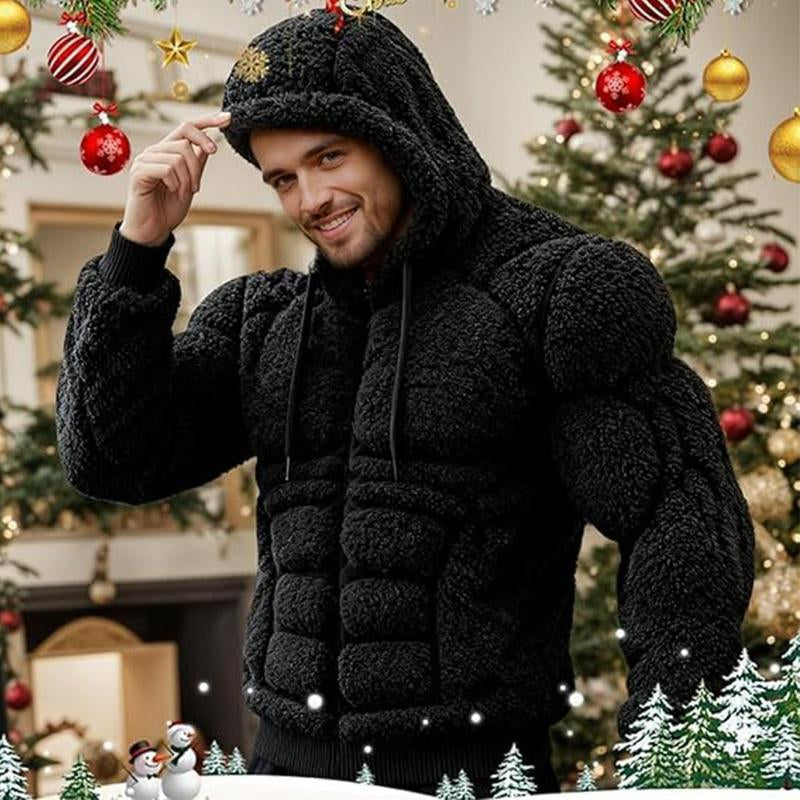 Men’s Muscle Hoodie – Vintage Line Art Street Style Warm Fuzzy Sweatshirt