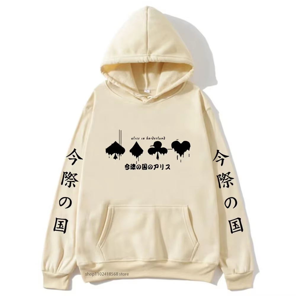 Alice in Borderland Hoodies Men Cartoon Cards Sweatshirt Harajuku Graphic Streetwear Women Anime Tops Men Clothing Y2K Sudaderas
