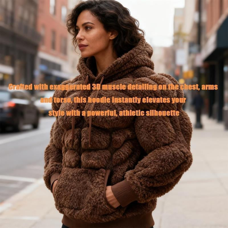 Men’s Muscle Hoodie – Vintage Line Art Street Style Warm Fuzzy Sweatshirt