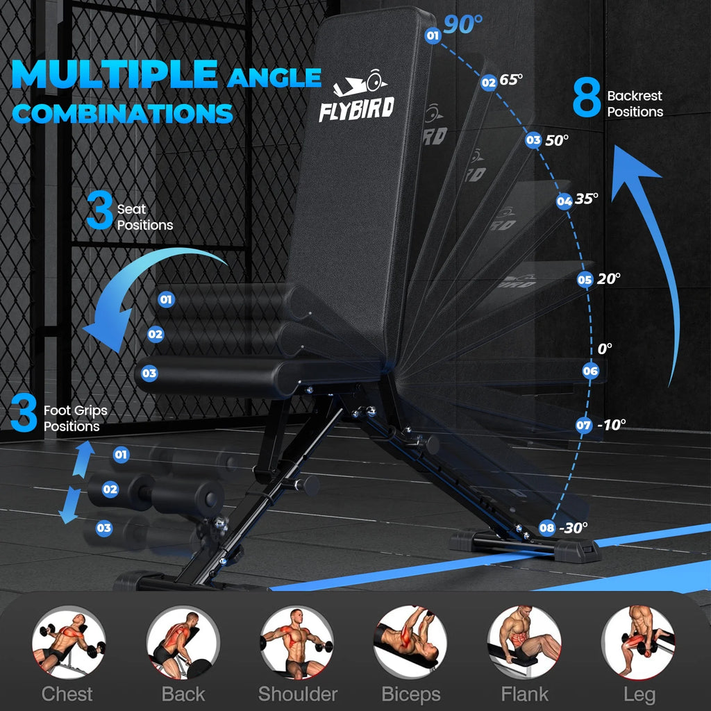 Adjustable Weight Bench – Foldable, 800 lb Capacity / Banco de Pesas Ajustable – Plegable, Capacidad de 800 lb