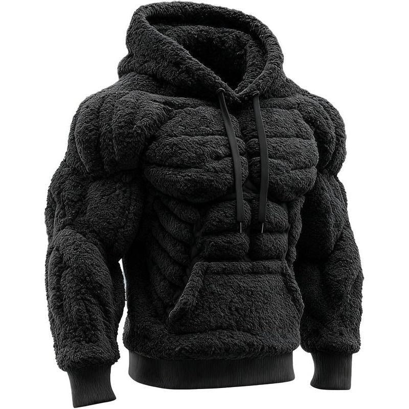 Men’s Muscle Hoodie – Vintage Line Art Street Style Warm Fuzzy Sweatshirt