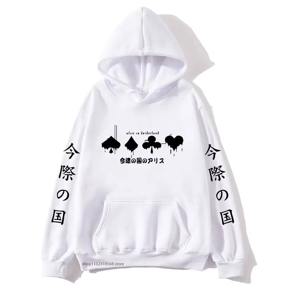 Alice in Borderland Hoodies Men Cartoon Cards Sweatshirt Harajuku Graphic Streetwear Women Anime Tops Men Clothing Y2K Sudaderas