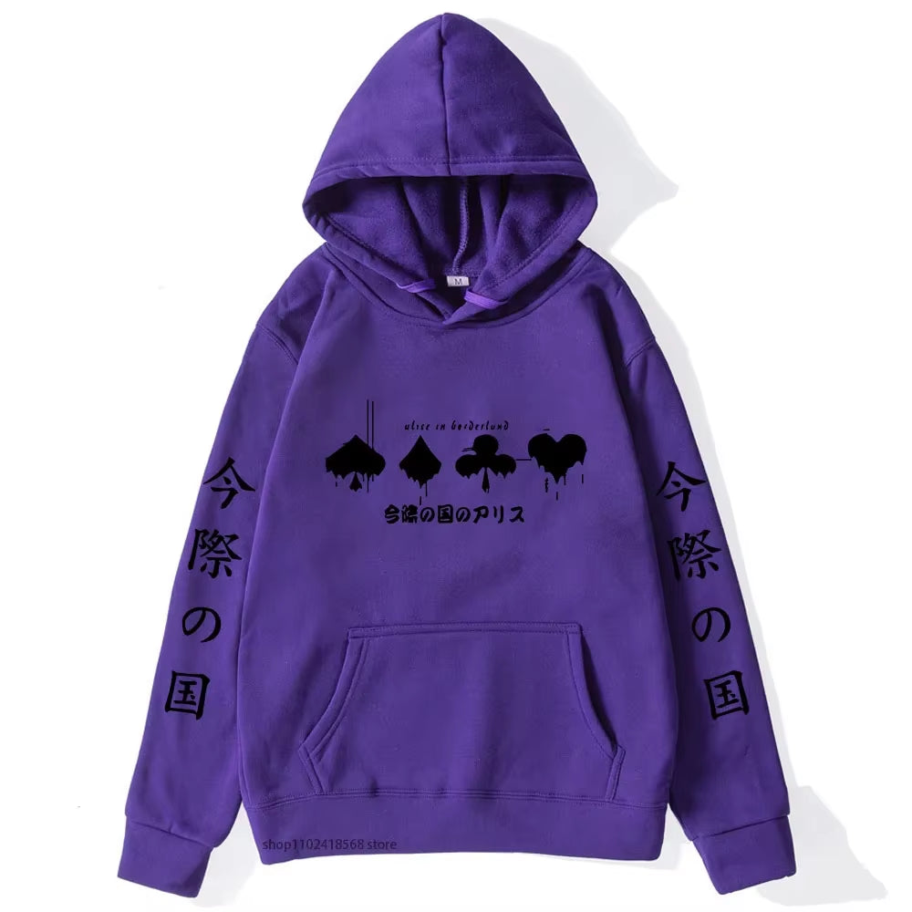 Alice in Borderland Hoodies Men Cartoon Cards Sweatshirt Harajuku Graphic Streetwear Women Anime Tops Men Clothing Y2K Sudaderas