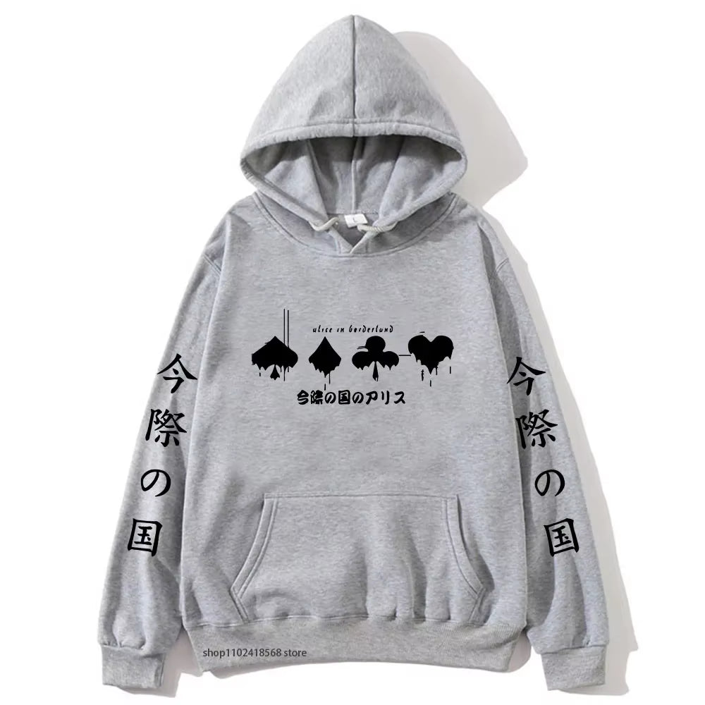 Alice in Borderland Hoodies Men Cartoon Cards Sweatshirt Harajuku Graphic Streetwear Women Anime Tops Men Clothing Y2K Sudaderas