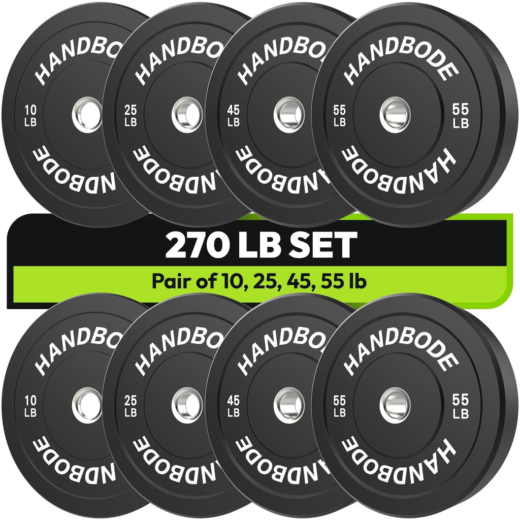 HANDBODE Bumper Plates Set – 320 LB Olympic Rubber Weight Plates (25, 35, 45, 55 LB Pairs)