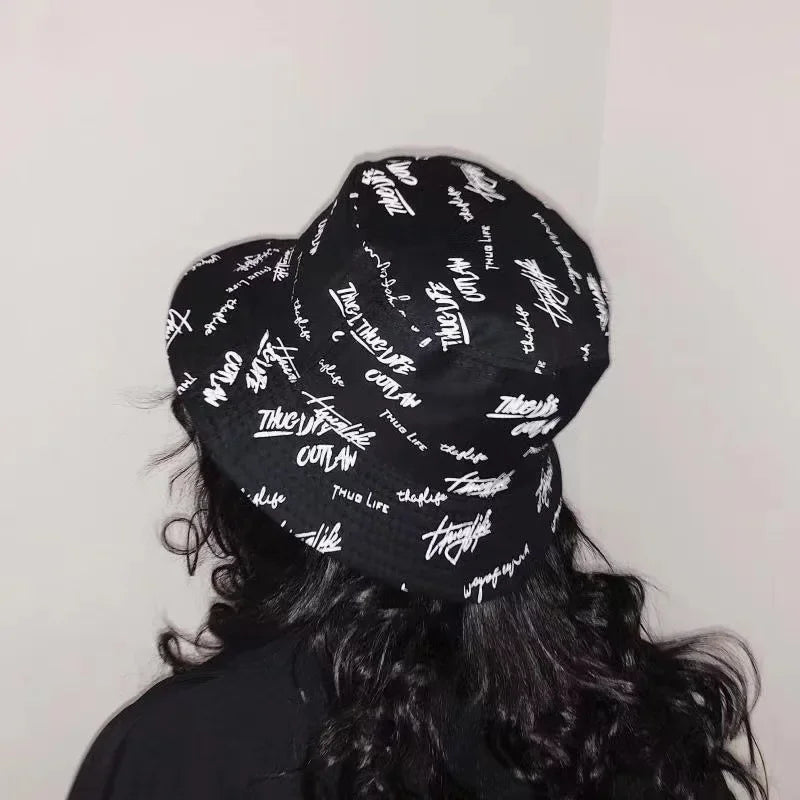 Reversible Wide Brim Bucket Hats for Men and Women - Japanese Graffiti Design Outdoor Sun Caps, Foldable Fisherman Hats