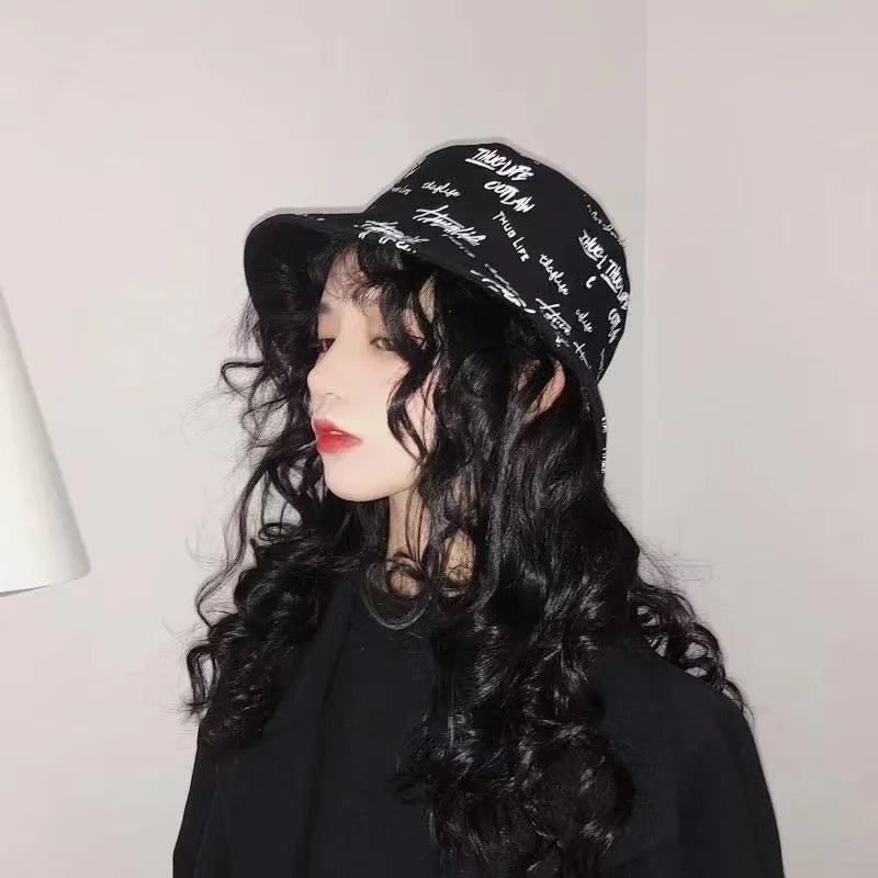 Reversible Wide Brim Bucket Hats for Men and Women - Japanese Graffiti Design Outdoor Sun Caps, Foldable Fisherman Hats