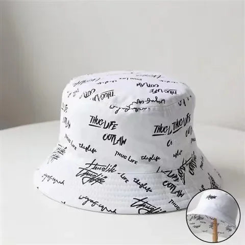 Reversible Wide Brim Bucket Hats for Men and Women - Japanese Graffiti Design Outdoor Sun Caps, Foldable Fisherman Hats