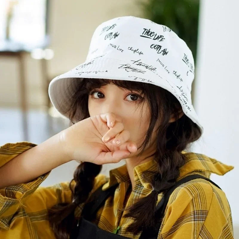Reversible Wide Brim Bucket Hats for Men and Women - Japanese Graffiti Design Outdoor Sun Caps, Foldable Fisherman Hats