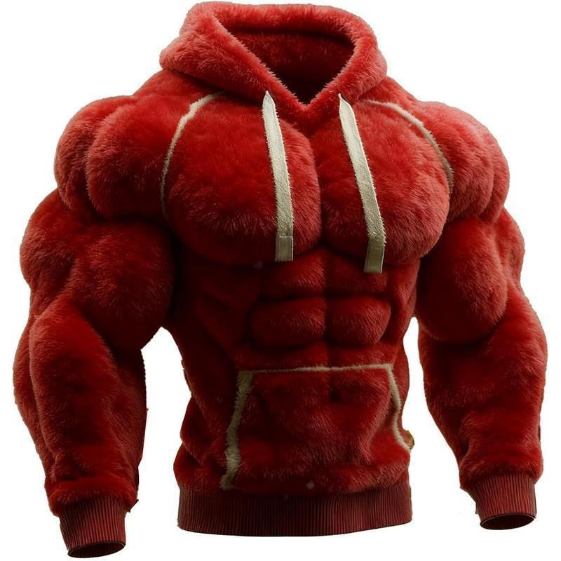 Men’s Muscle Hoodie – Vintage Line Art Street Style Warm Fuzzy Sweatshirt