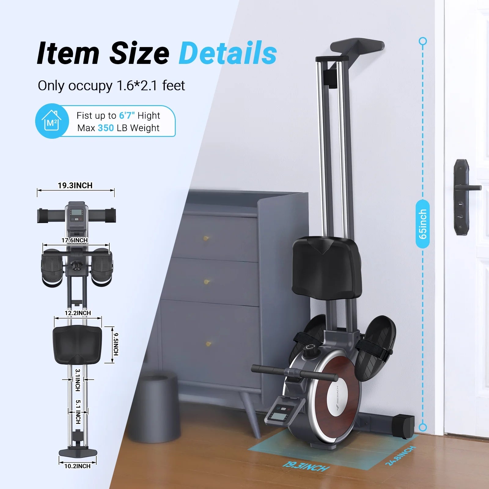 MERACH Magnetic Rowing Machine 350 lb Capacity / Máquina de Remo Magnética MERACH Capacidad 350 lb
