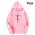 Unisex Fashionable Faith Print Fleece Hoodie - Crew Neck Sports Sweatshirt for Men and Women