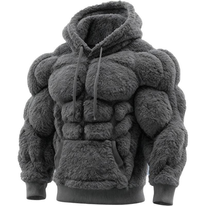 Men’s Muscle Hoodie – Vintage Line Art Street Style Warm Fuzzy Sweatshirt
