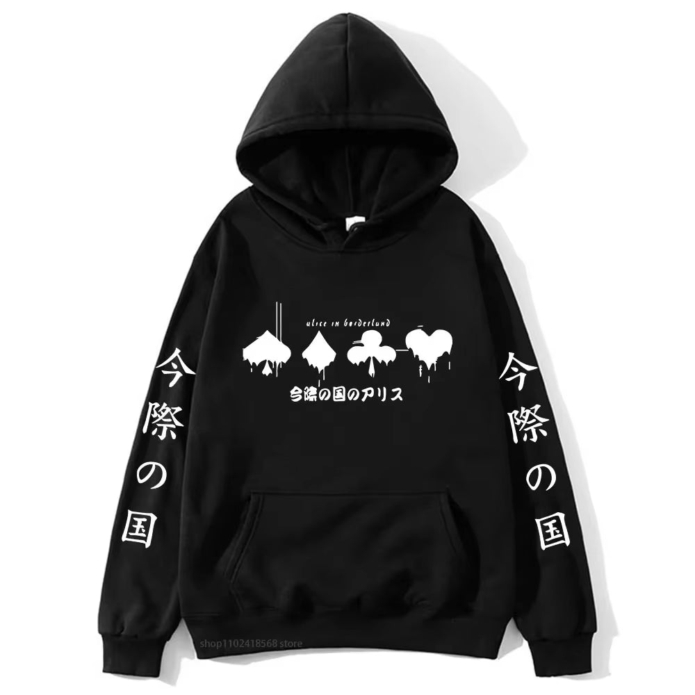 Alice in Borderland Hoodies Men Cartoon Cards Sweatshirt Harajuku Graphic Streetwear Women Anime Tops Men Clothing Y2K Sudaderas