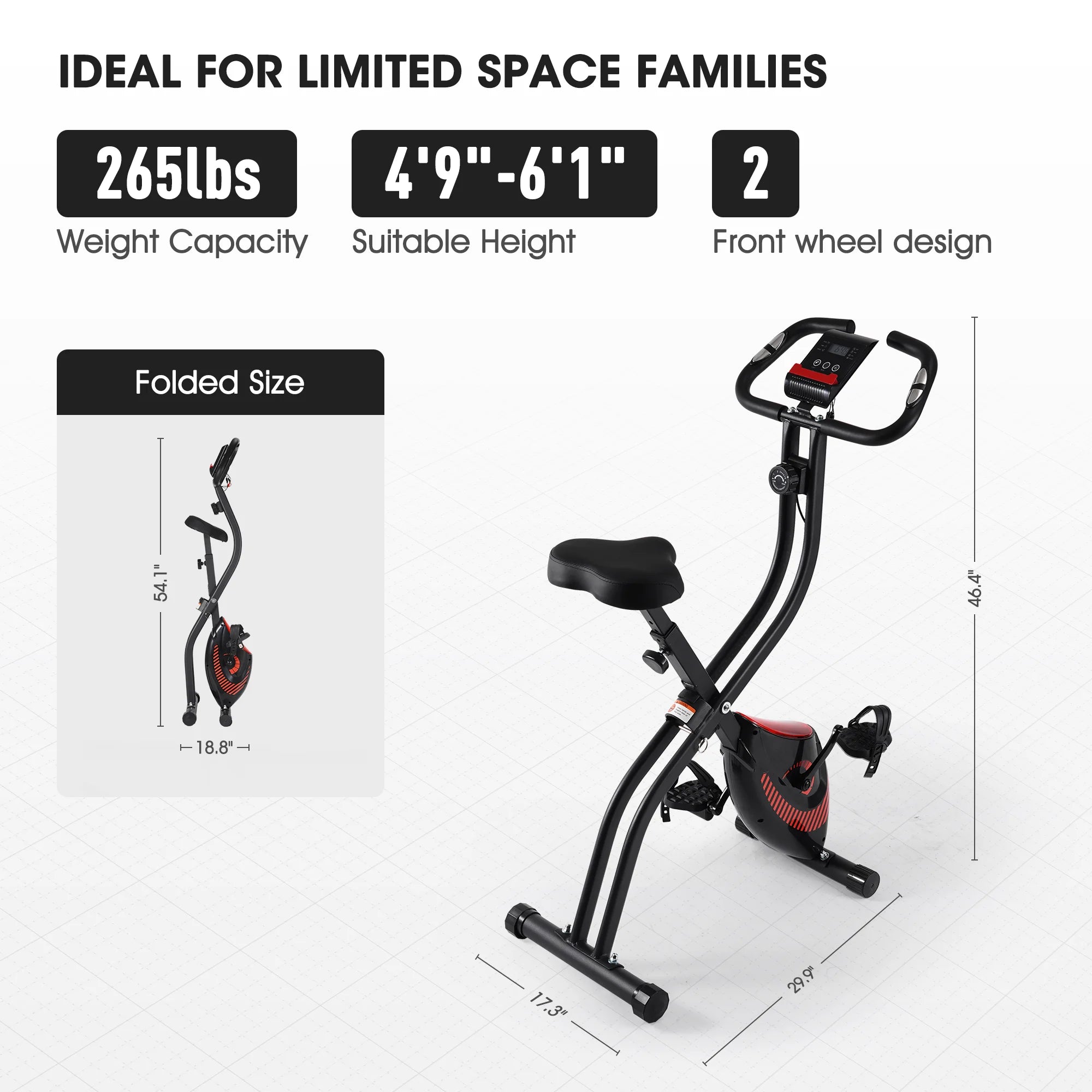 Naipo Foldable Stationary Bike – 16-Level Resistance with Digital Display
