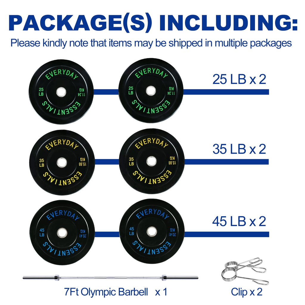 Olympic Bumper Plates Set 210 lb + Barbell – BalanceFrom/Juego de Placas Olímpicas 210 lb + Barra – BalanceFrom