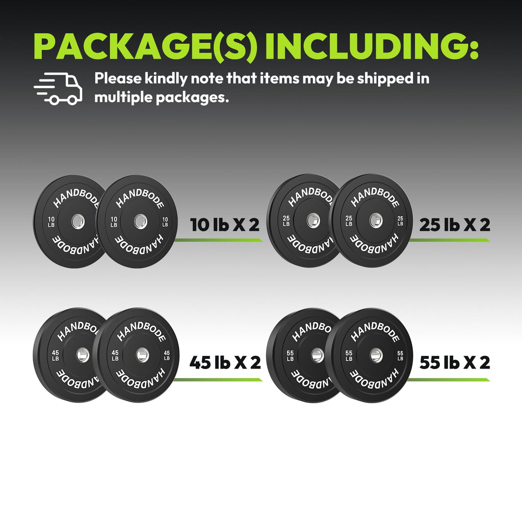 HANDBODE Bumper Plates Set – 320 LB Olympic Rubber Weight Plates (25, 35, 45, 55 LB Pairs)