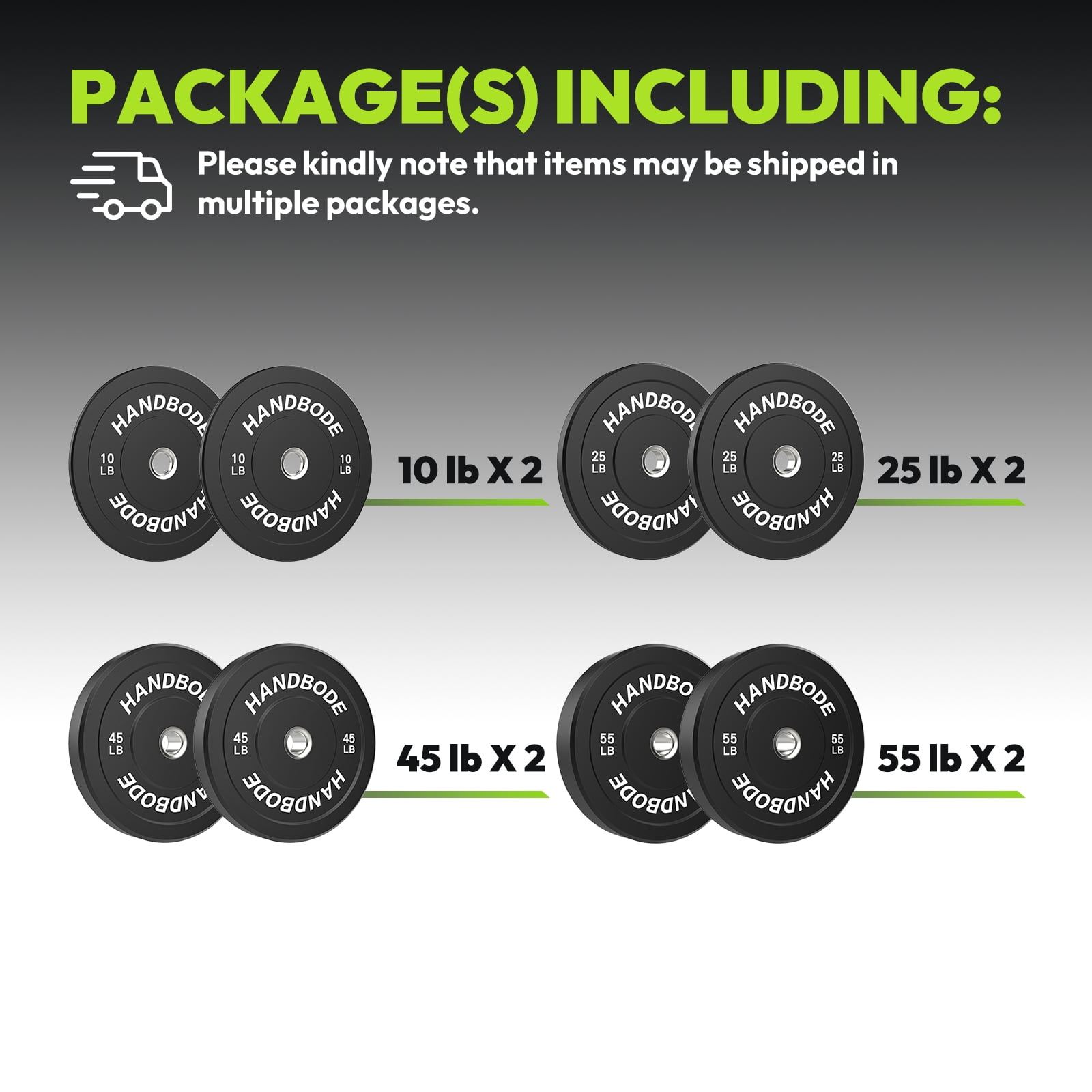 HANDBODE Bumper Plates Set – 320 LB Olympic Rubber Weight Plates (25, 35, 45, 55 LB Pairs)