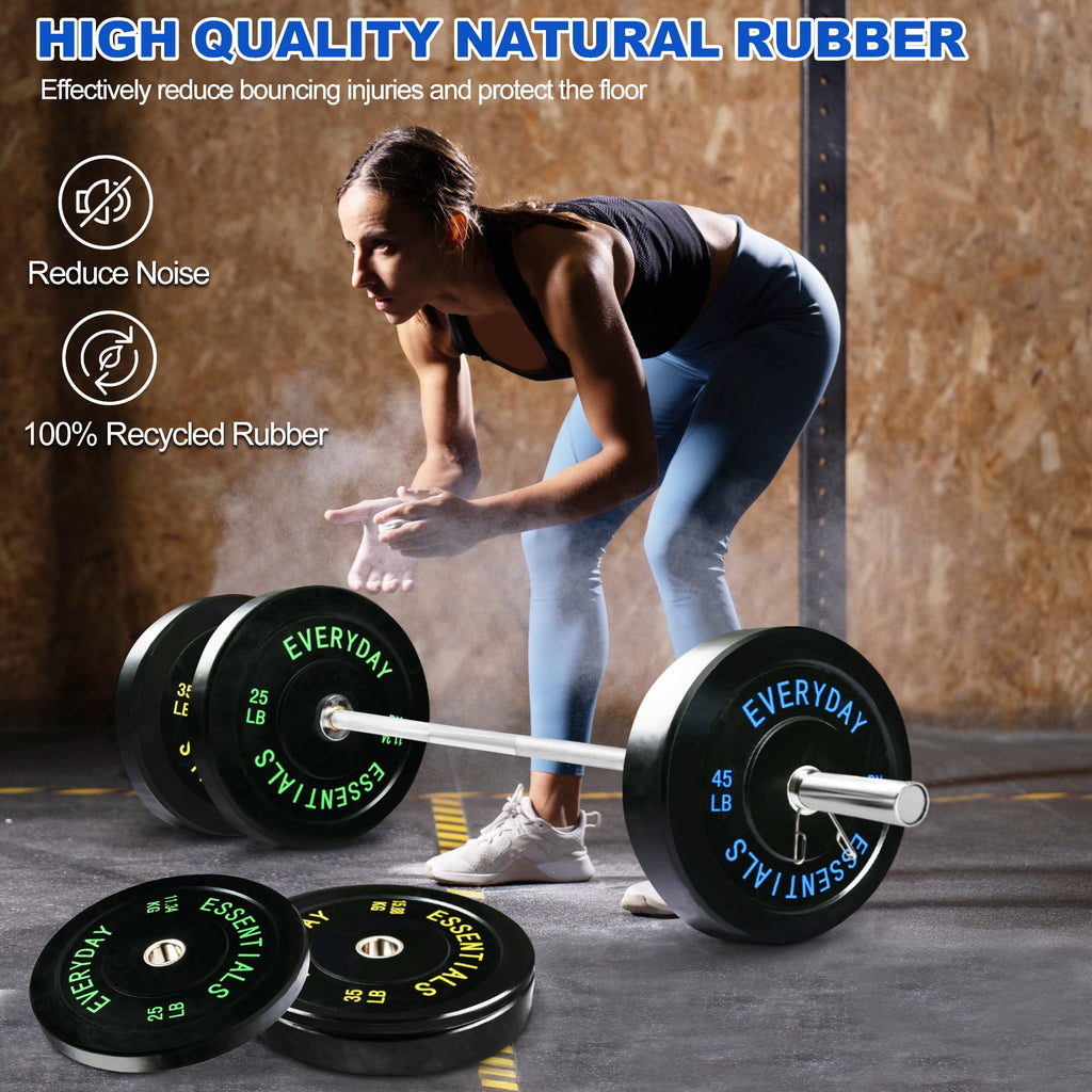 Olympic Bumper Plates Set 210 lb + Barbell – BalanceFrom/Juego de Placas Olímpicas 210 lb + Barra – BalanceFrom