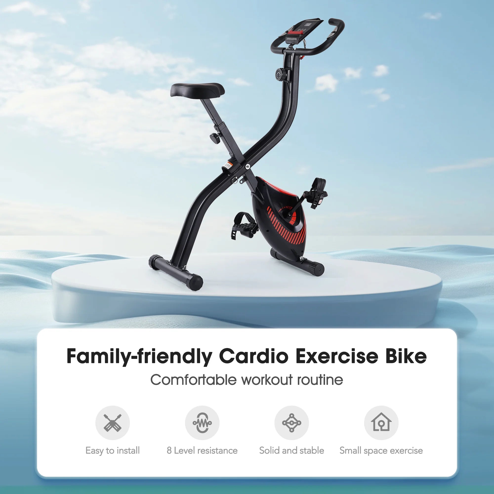 Naipo Foldable Stationary Bike – 16-Level Resistance with Digital Display