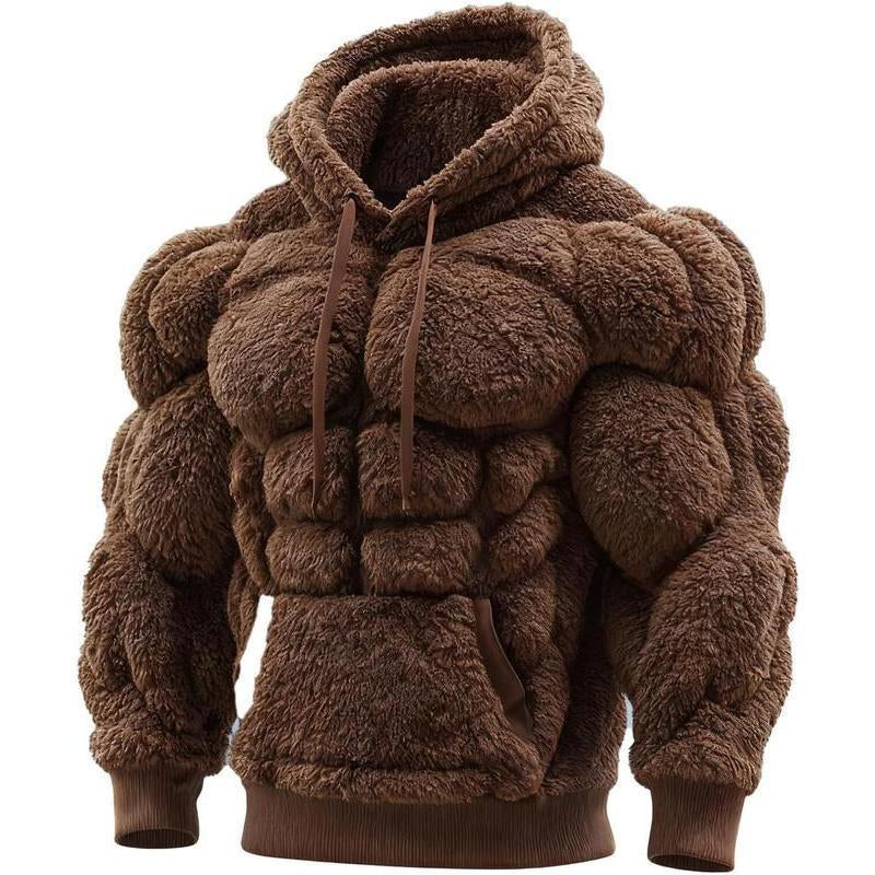 Men’s Muscle Hoodie – Vintage Line Art Street Style Warm Fuzzy Sweatshirt