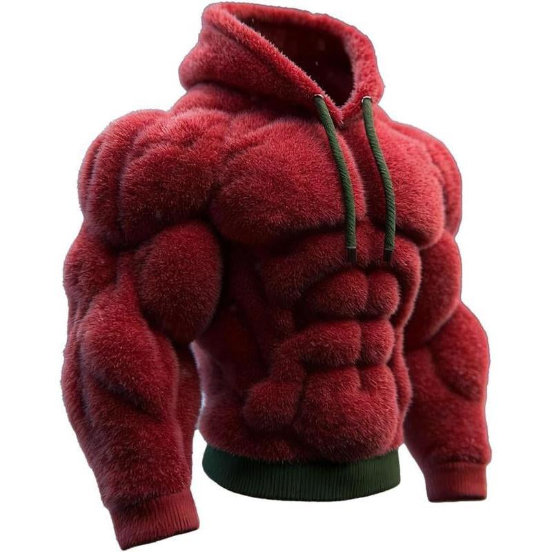 Men’s Muscle Hoodie – Vintage Line Art Street Style Warm Fuzzy Sweatshirt