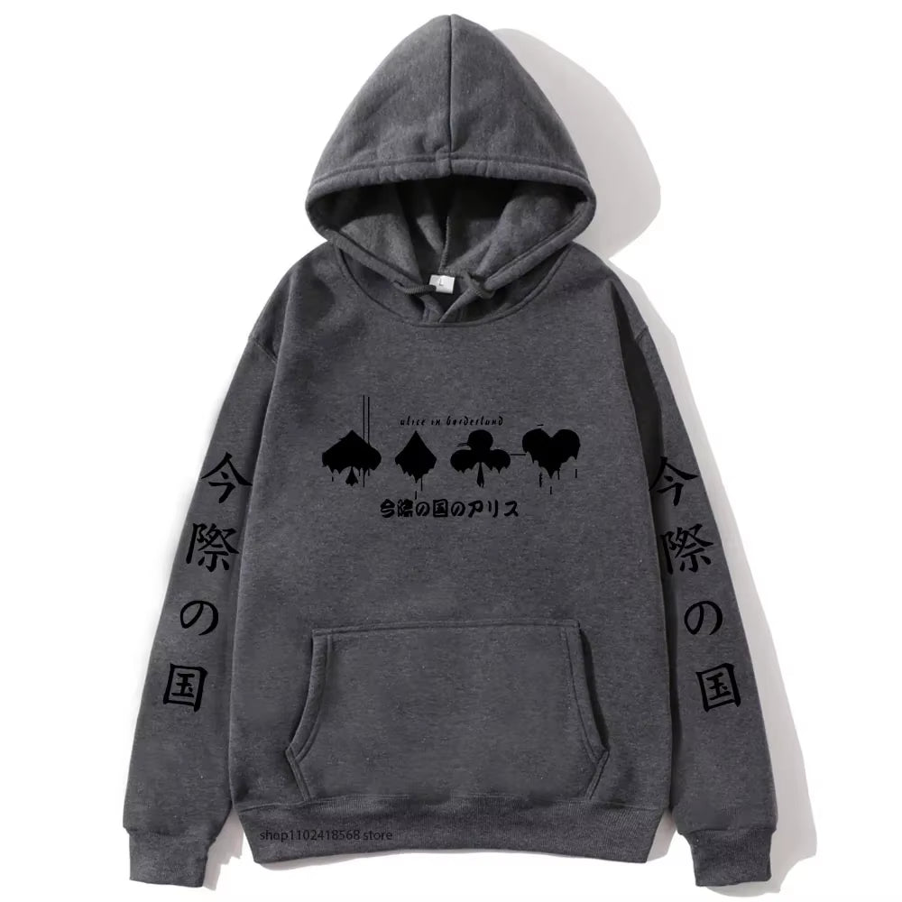 Alice in Borderland Hoodies Men Cartoon Cards Sweatshirt Harajuku Graphic Streetwear Women Anime Tops Men Clothing Y2K Sudaderas
