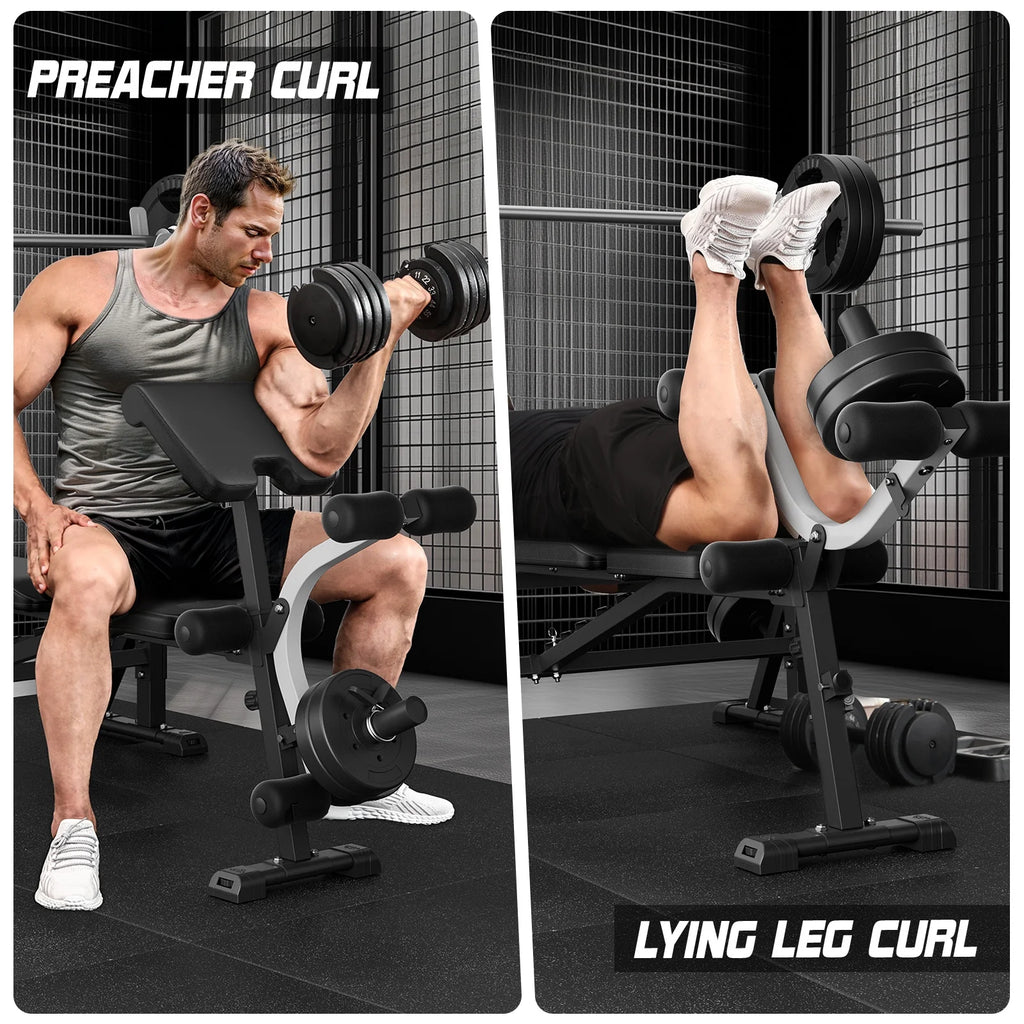 Olympic Weight Bench 1000 lbs – Adjustable Press with Rack, Leg Developer & Preacher Curl / Banco de Pesas Olímpico 1000 lb – Prensa Ajustable con Rack, Desarrollador de Piernas y Banco Scott