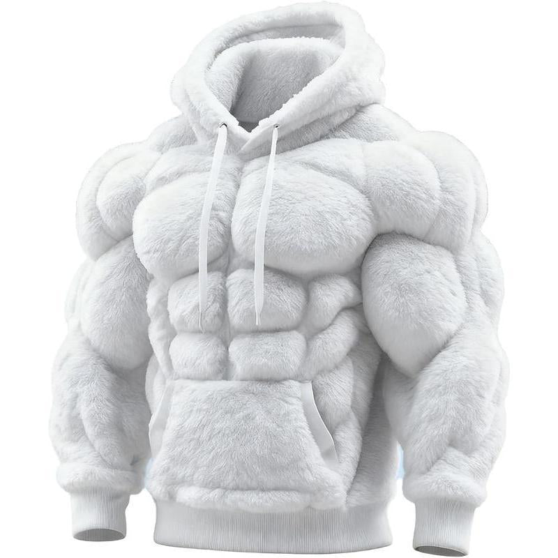 Men’s Muscle Hoodie – Vintage Line Art Street Style Warm Fuzzy Sweatshirt