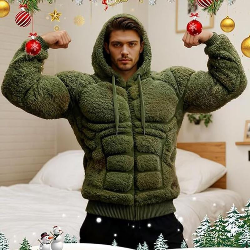 Men’s Muscle Hoodie – Vintage Line Art Street Style Warm Fuzzy Sweatshirt